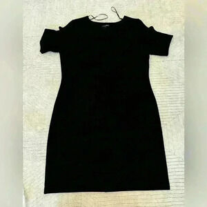 Mario Serrani WOMEN'S Little Black Dress Ribbed Textured 3/4 sleeve(BLACK L)